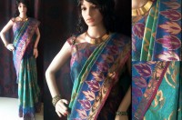 Jute net of saree of Blue and Pink